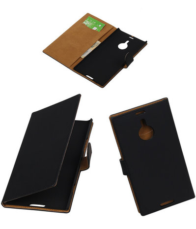 Zwart Effen Booktype Nokia Lumia 1520 Wallet Cover Hoesje