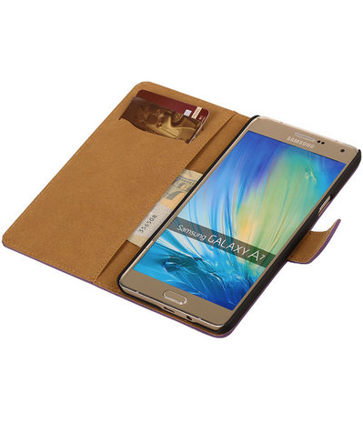 Paars Effen Booktype Samsung Galaxy A7 Wallet Cover Hoesje