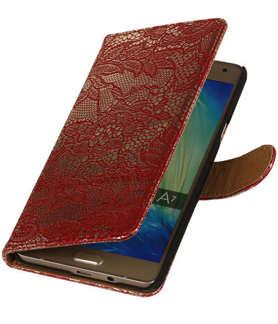 Rood Lace Booktype Samsung Galaxy A7 Wallet Cover Hoesje