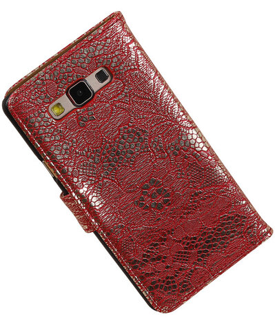 Rood Lace Booktype Samsung Galaxy A7 Wallet Cover Hoesje