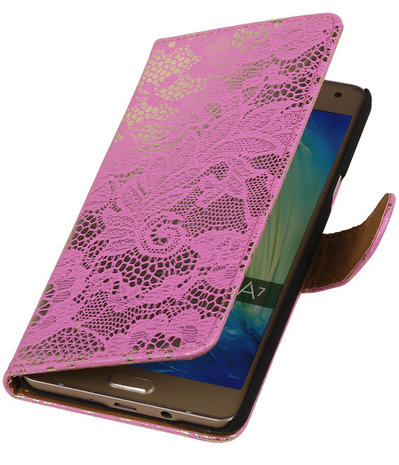 Roze Lace Booktype Samsung Galaxy A7 Wallet Cover Hoesje