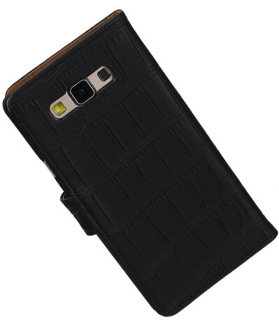 Zwart Krokodil Booktype Samsung Galaxy A7 Wallet Cover Hoesje