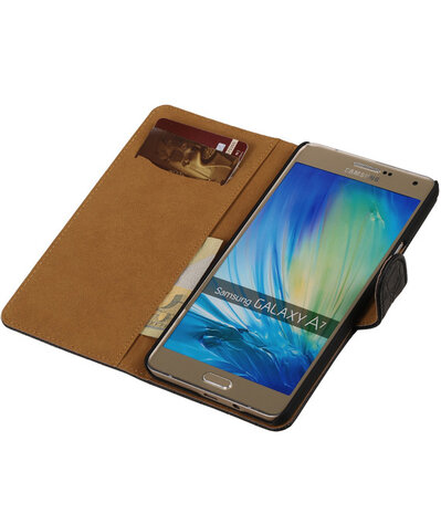 Zwart Krokodil Booktype Samsung Galaxy A7 Wallet Cover Hoesje