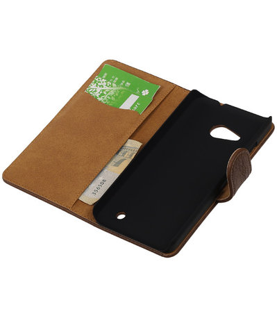 Bruin Hout Booktype Microsoft Lumia 550 Wallet Cover Hoesje