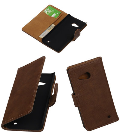 Bruin Hout Booktype Microsoft Lumia 550 Wallet Cover Hoesje