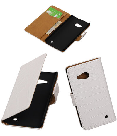 Wit Krokodil Booktype Microsoft Lumia 550 Wallet Cover Hoesje