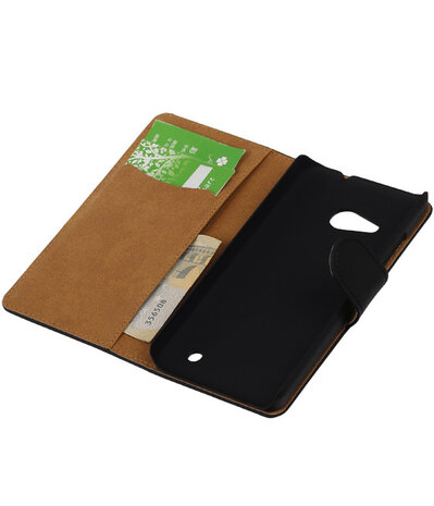 Zwart Effen Booktype Microsoft Lumia 550 Wallet Cover Hoesje