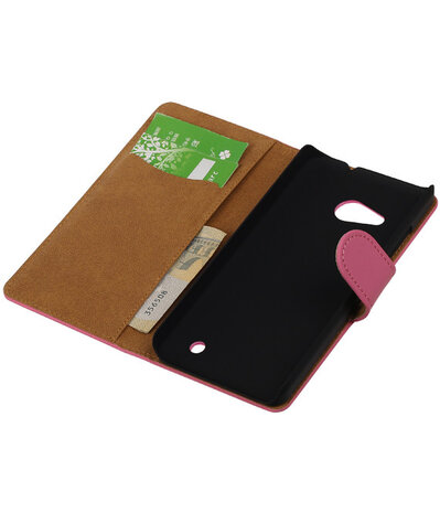 Roze Effen Booktype Microsoft Lumia 550 Wallet Cover Hoesje