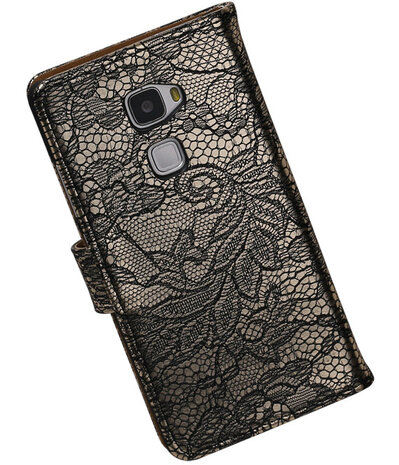 Zwart Lace Booktype Huawei Mate S Wallet Cover Hoesje