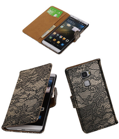 Zwart Lace Booktype Huawei Mate S Wallet Cover Hoesje