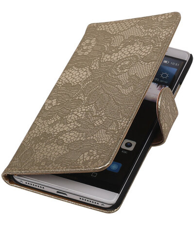 Goud Lace Booktype Huawei Mate S Wallet Cover Hoesje