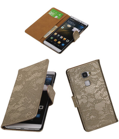 Goud Lace Booktype Huawei Mate S Wallet Cover Hoesje