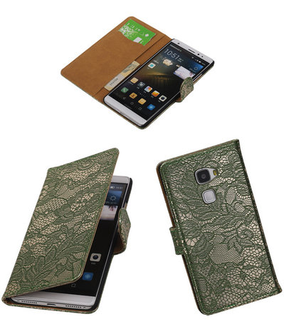 Donker Groen Lace Booktype Huawei Mate S Wallet Cover Hoesje