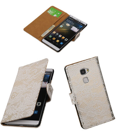 Wit Lace Booktype Huawei Mate S Wallet Cover Hoesje