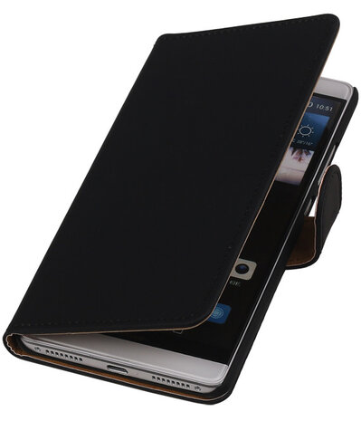 Zwart Effen Booktype Huawei Mate S Wallet Cover Hoesje