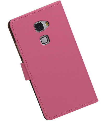 Roze Effen Booktype Huawei Mate S Wallet Cover Hoesje