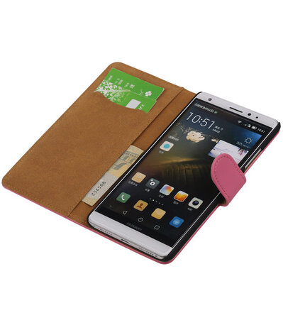 Roze Effen Booktype Huawei Mate S Wallet Cover Hoesje