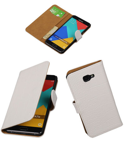 Wit Krokodil Booktype Samsung Galaxy A7 2016 Wallet Cover Hoesje