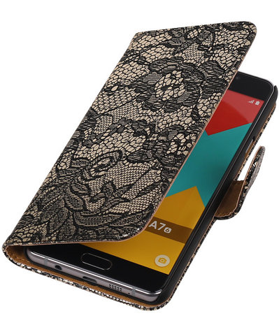 Zwart Lace Booktype Samsung Galaxy A7 2016 Wallet Cover Hoesje