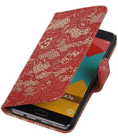 Rood Lace Booktype Samsung Galaxy A7 2016 Wallet Cover Hoesje