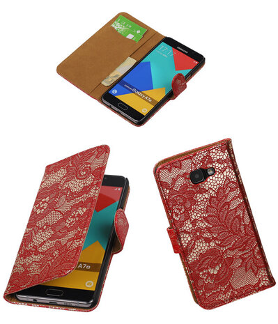 Rood Lace Booktype Samsung Galaxy A7 2016 Wallet Cover Hoesje