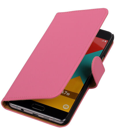 Roze Effen Booktype Samsung Galaxy A7 2016 Wallet Cover Hoesje