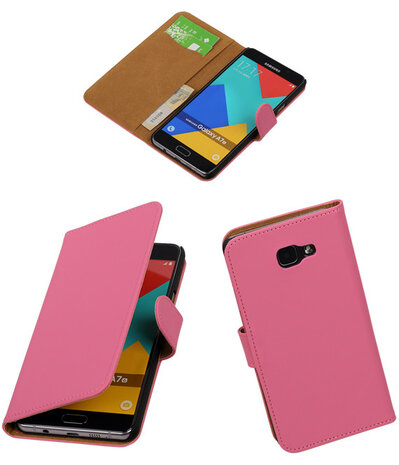 Roze Effen Booktype Samsung Galaxy A7 2016 Wallet Cover Hoesje