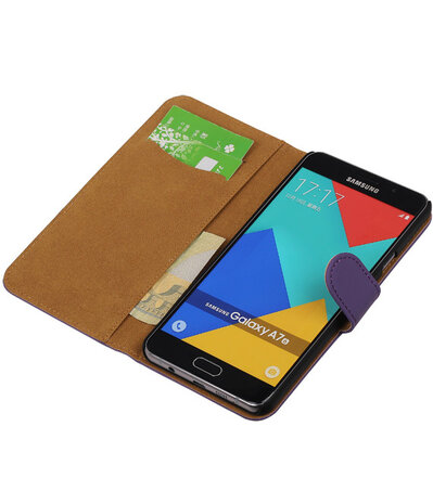 Paars Effen Booktype Samsung Galaxy A7 2016 Wallet Cover Hoesje