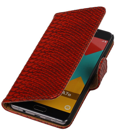 Rood Slang Booktype Samsung Galaxy A7 2016 Wallet Cover Hoesje