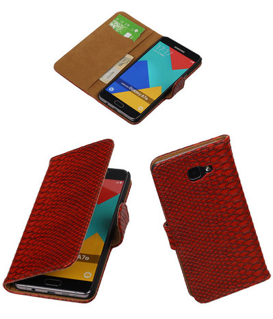 Rood Slang Booktype Samsung Galaxy A7 2016 Wallet Cover Hoesje