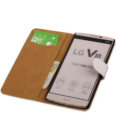 LG V10 - Croco Wit Booktype Wallet Hoesje