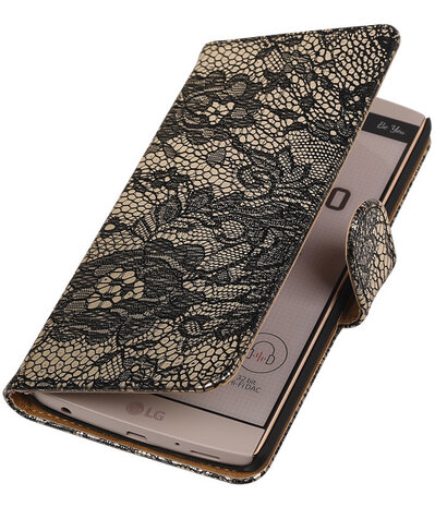 LG V10 - Lace Zwart Booktype Wallet Hoesje