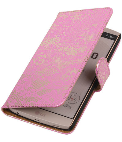 LG V10 - Lace Roze Booktype Wallet Hoesje