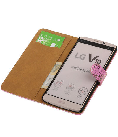 LG V10 - Lace Roze Booktype Wallet Hoesje