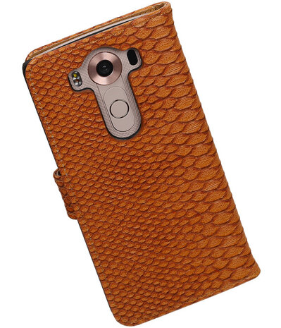 LG V10 - Slang Bruin Bookstyle Wallet Hoesje