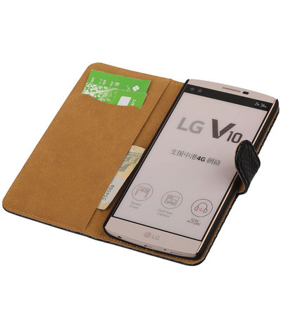 LG V10 - Slang Zwart Bookstyle Wallet Hoesje