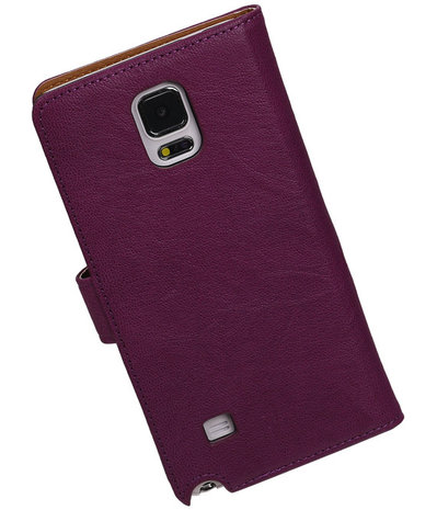 Lila Samsung Galaxy Note 4 Echt Lederen Wallet Hoesje