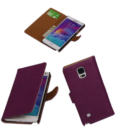 Lila Samsung Galaxy Note 4 Echt Lederen Wallet Hoesje