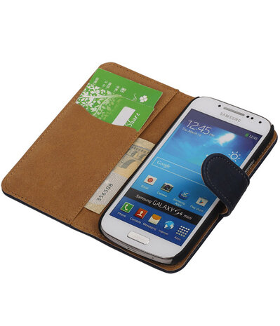 Blauw Hout Samsung Galaxy S4 Mini i9190 Book/Wallet Case/Cover