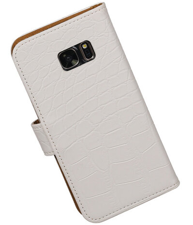 Wit Krokodil Booktype Samsung Galaxy S7 Wallet Cover Hoesje