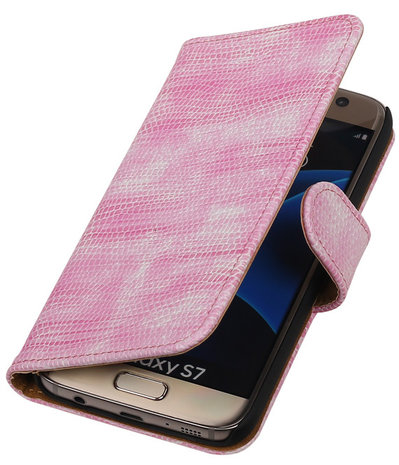 Roze Mini Slang Booktype Samsung Galaxy S7 Wallet Cover Hoesje