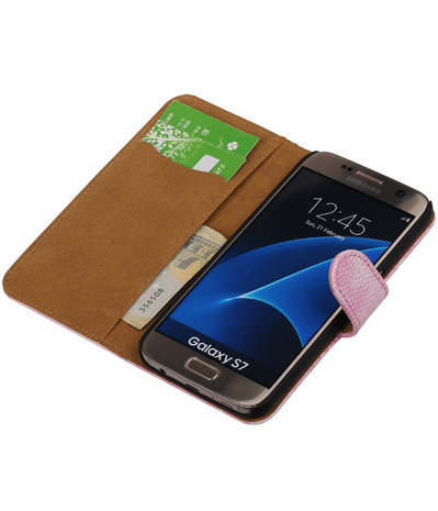 Roze Mini Slang Booktype Samsung Galaxy S7 Wallet Cover Hoesje