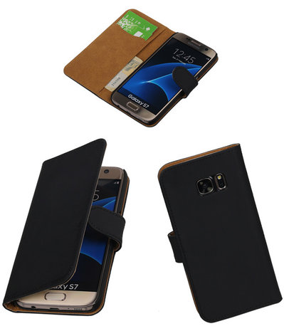 Zwart Effen Booktype Samsung Galaxy S7 Wallet Cover Hoesje