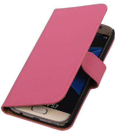 Roze Effen Booktype Samsung Galaxy S7 Wallet Cover Hoesje