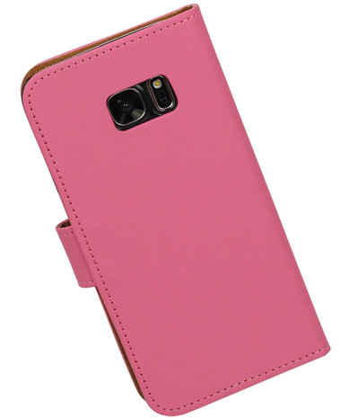 Roze Effen Booktype Samsung Galaxy S7 Wallet Cover Hoesje