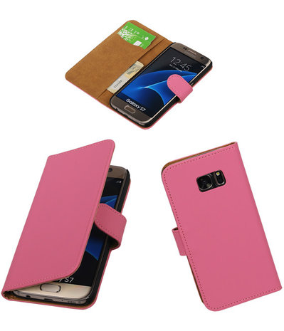 Roze Effen Booktype Samsung Galaxy S7 Wallet Cover Hoesje