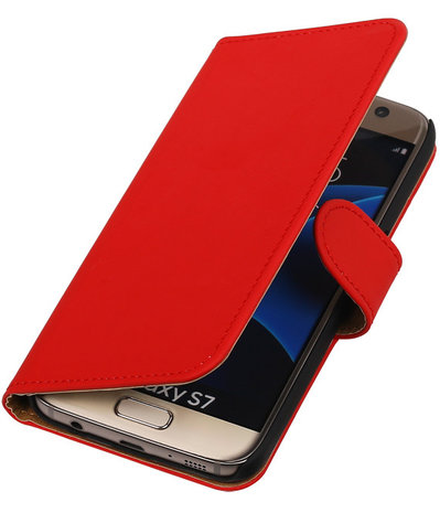 Rood Effen Booktype Samsung Galaxy S7 Wallet Cover Hoesje