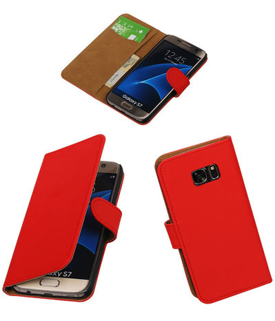 Rood Effen Booktype Samsung Galaxy S7 Wallet Cover Hoesje