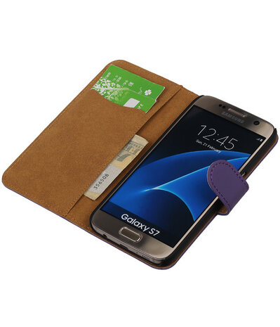 Paars Effen Booktype Samsung Galaxy S7 Wallet Cover Hoesje