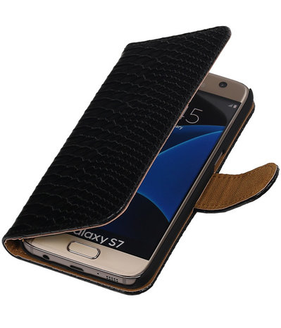 Zwart Slang Booktype Samsung Galaxy S7 Wallet Cover Hoesje